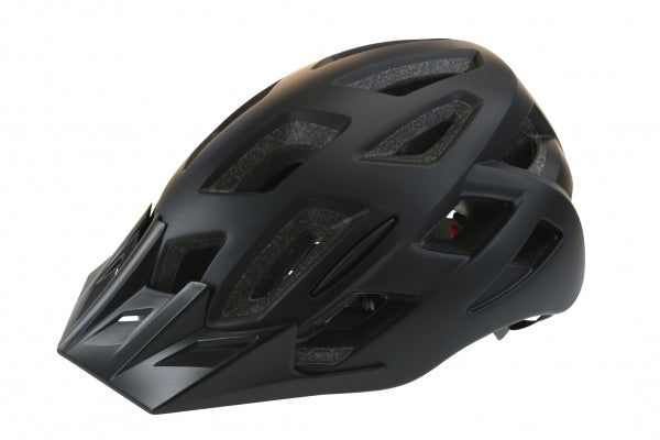 Matta musta SÄHKÖPYÖRÄT.NET ROCKHEAD City pyöräilykypärä, jossa on useita suuria tuuletusaukkoja, kulmikas muotoilu ja etuvisiiri valkoista taustaa vasten.