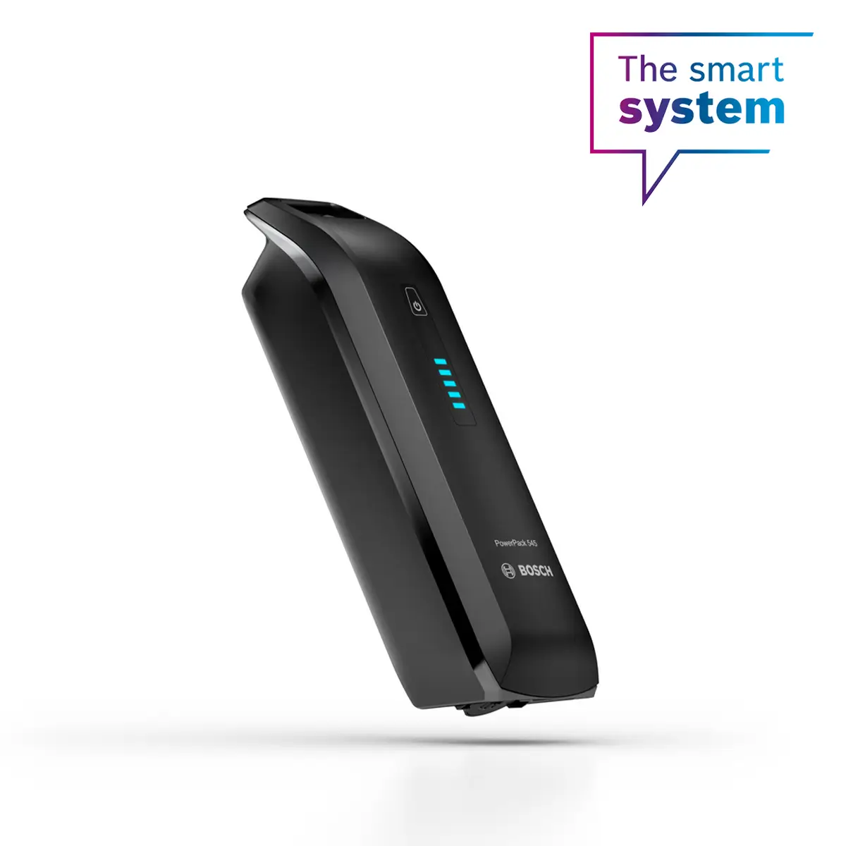 Bosch musta akku, kiinnitetään runkoon. Valkoinen tausta