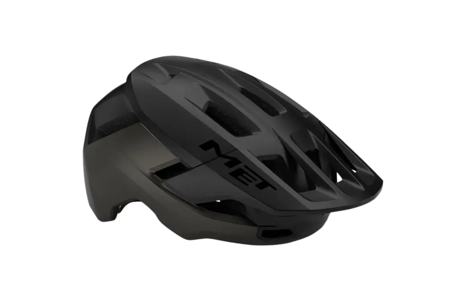 SÄHKÖPYÖRÄT.NETin musta MET-kypärä Terrae MIPS, jossa on useita tuuletusaukkoja, sivukulmasta kuvattuna vaalealla taustalla.