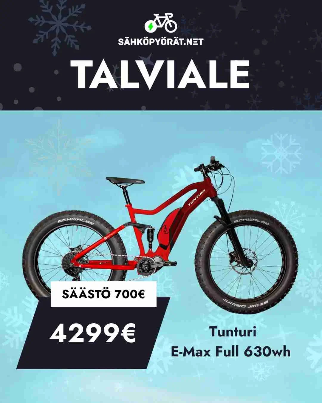 Punainen tunturi sähköfatbike talvisella taustalla