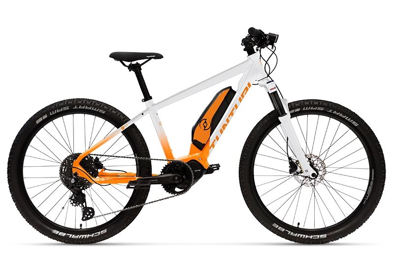 Nuorten ja lasten sähköpyörä - Tunturi e260 valkoinen ja oranssi