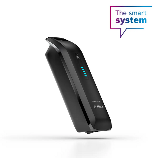 Bosch musta akku, kiinnitetään runkoon. Valkoinen tausta