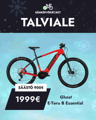 punamusta ghost sähköpyörä talvisella taustalla