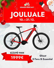 Ghost punainen maastopyörä valkoisella taustalla jouluteemalla