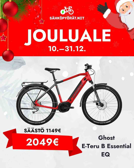 Ghost punainen maastopyörä valkoisella taustalla jouluteemalla