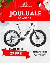 Valkoinen fatbike valkoisella taustalla jouluteemalla