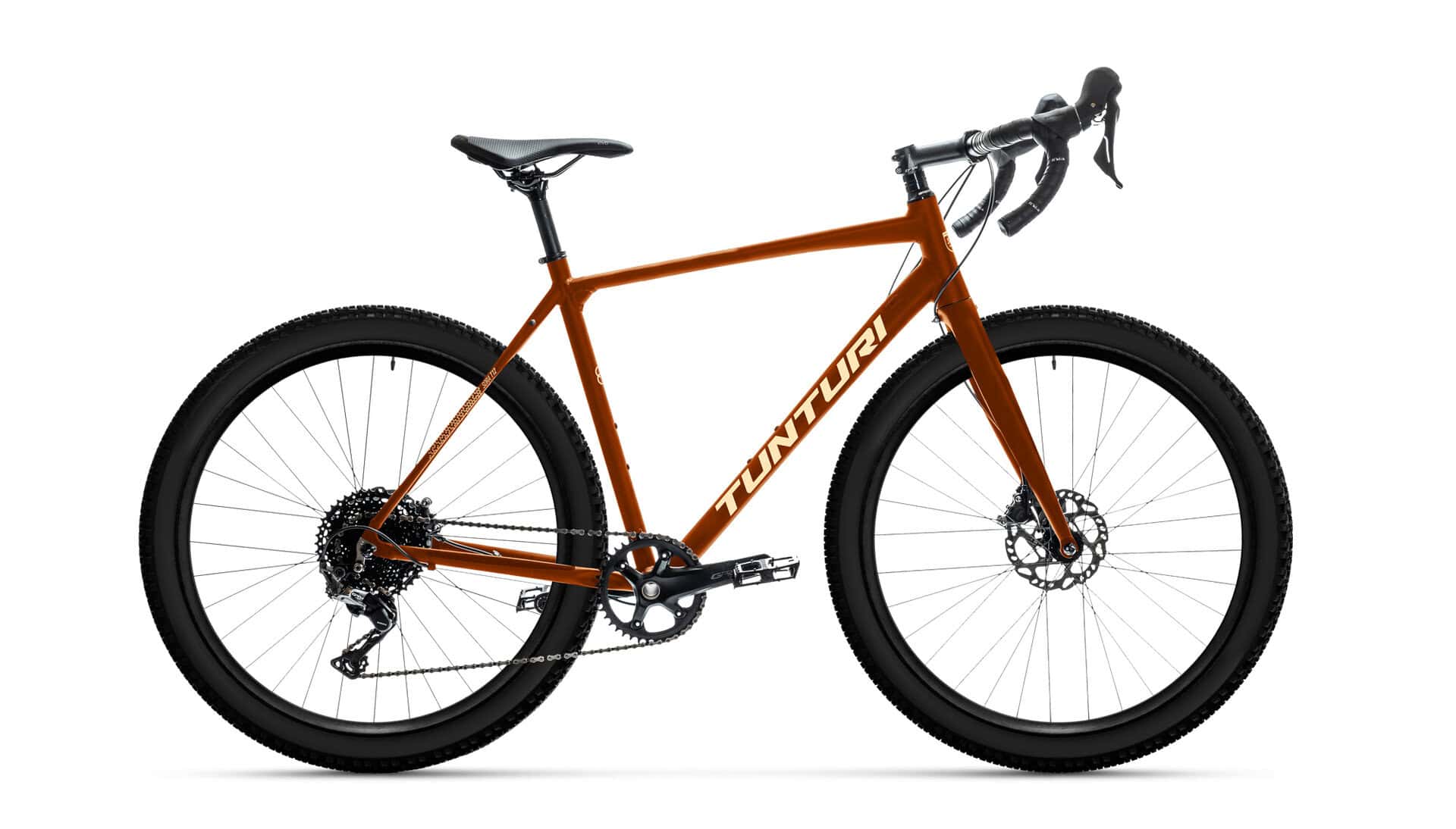 Ruskea gravel pyörä valkoisella taustalla. Tunturi merkkinen