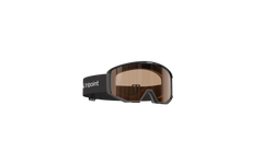 Mustat laskettelulasit, kellertävällä linssillä läpinäkyvällä taustalla.