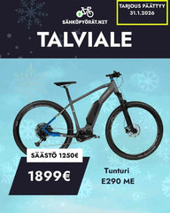 TUNTURI HARMAA SÄHKÖPYÖRÄ TALVISELLA TAUSTALLA.