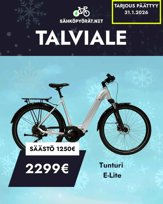 Tunturi hopea hybridsähköpyörä talvisella taustalla